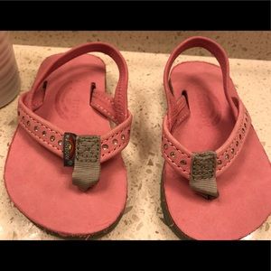 Girls Pink Leather Rainbow Sandals